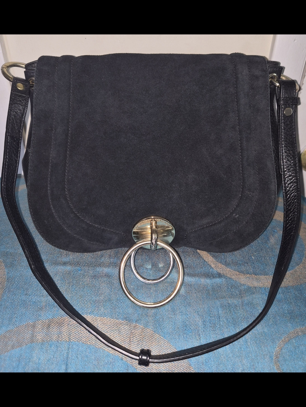 Diane von Furstenberg Black Leather & Suede Love Power Large Saddle Bag